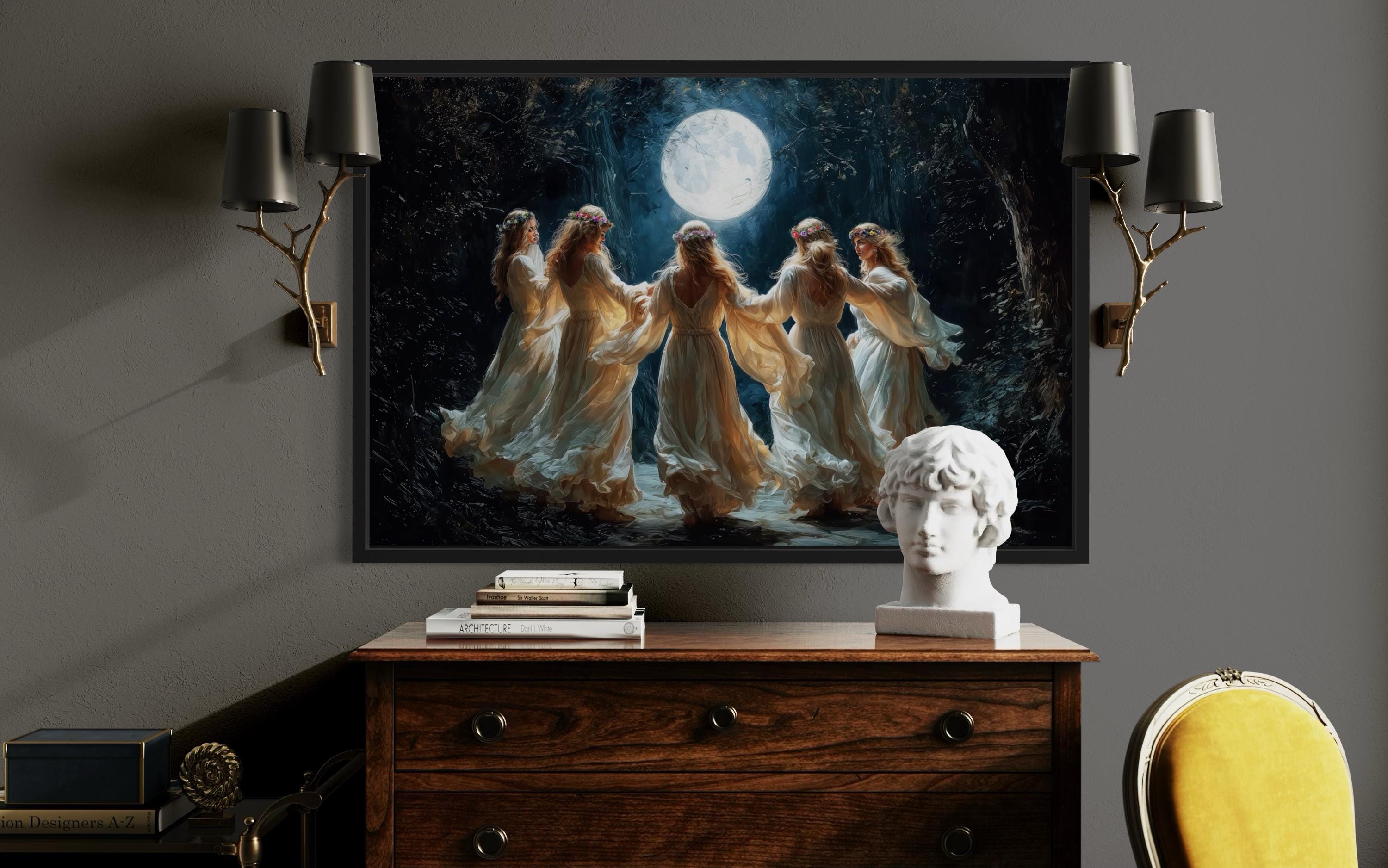 Wiccan Goddesses in the Forest Wall Art, Moon Calling Pagan Magical ...