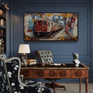 Graffiti Subway Train Urban Canvas Print, New York City Wall Art for Office or Man Cave Industrial Graffiti Painting Framed Ready To Hang