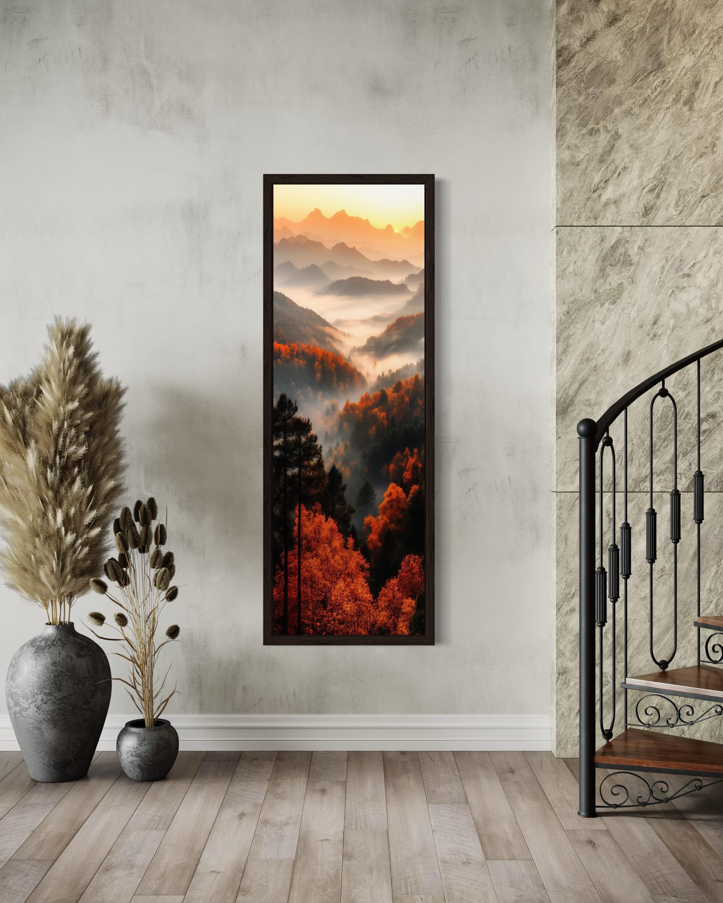 Tall Vertical Mountain Landscape Canvas Print - Autumn Trees in