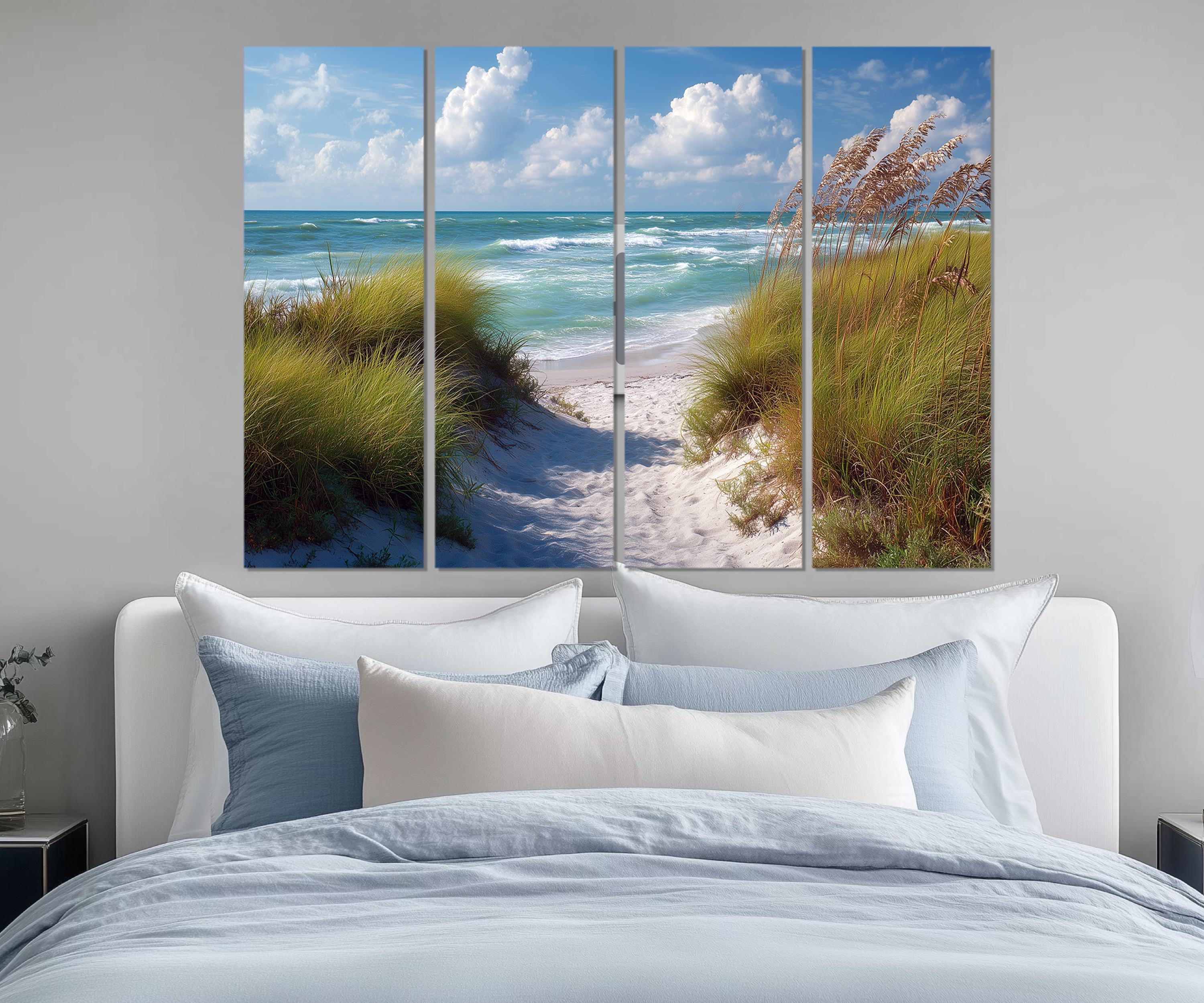 Set of 5 Coastal Beach Canvas Prints - Ocean Dunes and Sea Grass Wall ...