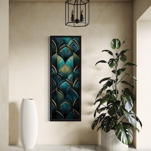 Vertical Art Deco Wall Art,  Tall Narrow Gold Black Green Painting Long Slim Canvas PRINT, Long Wall Decor Ready To Hang