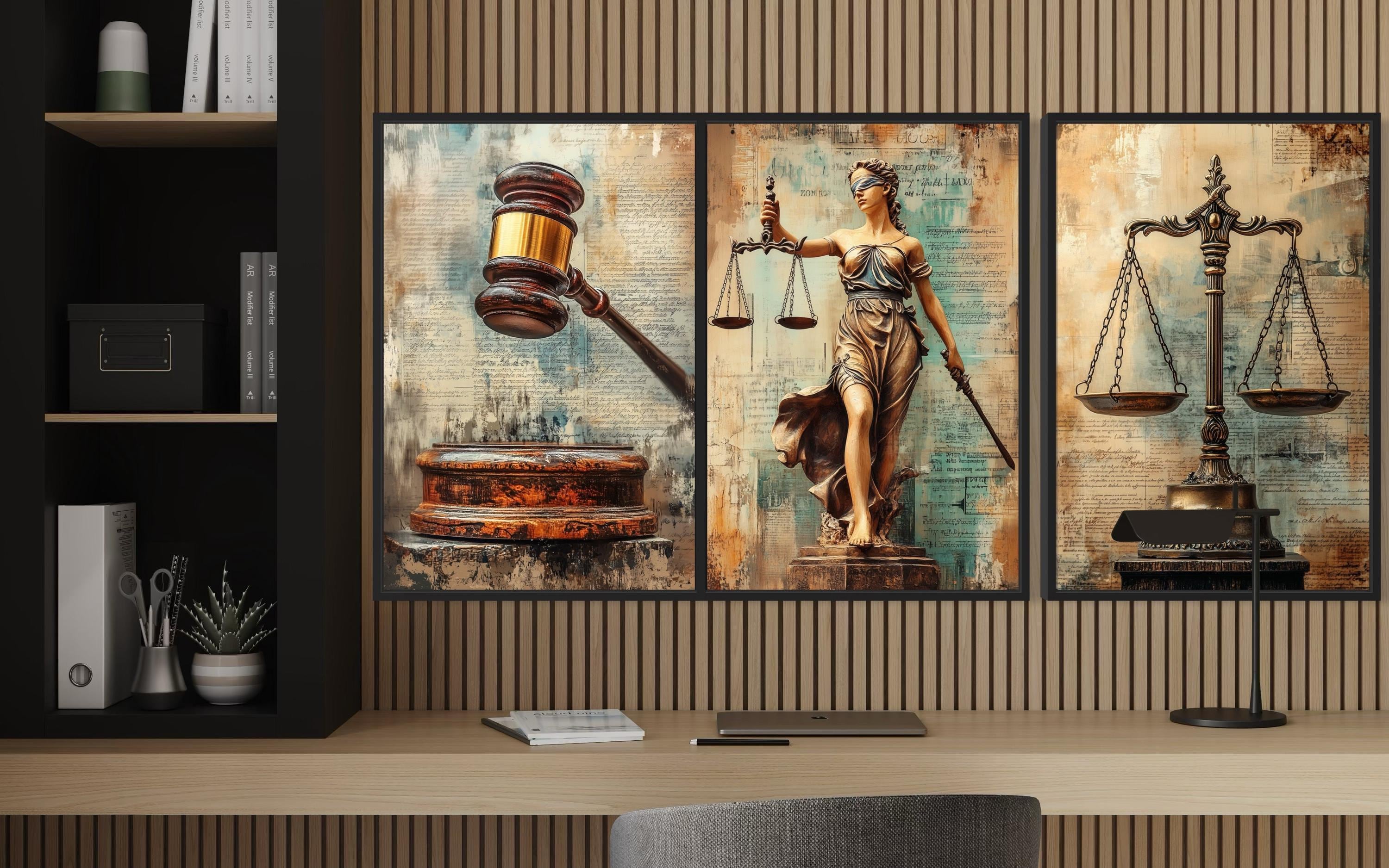 Law Office Wall Art - Scales of Justice, Lady Justice and Judge Gavel ...