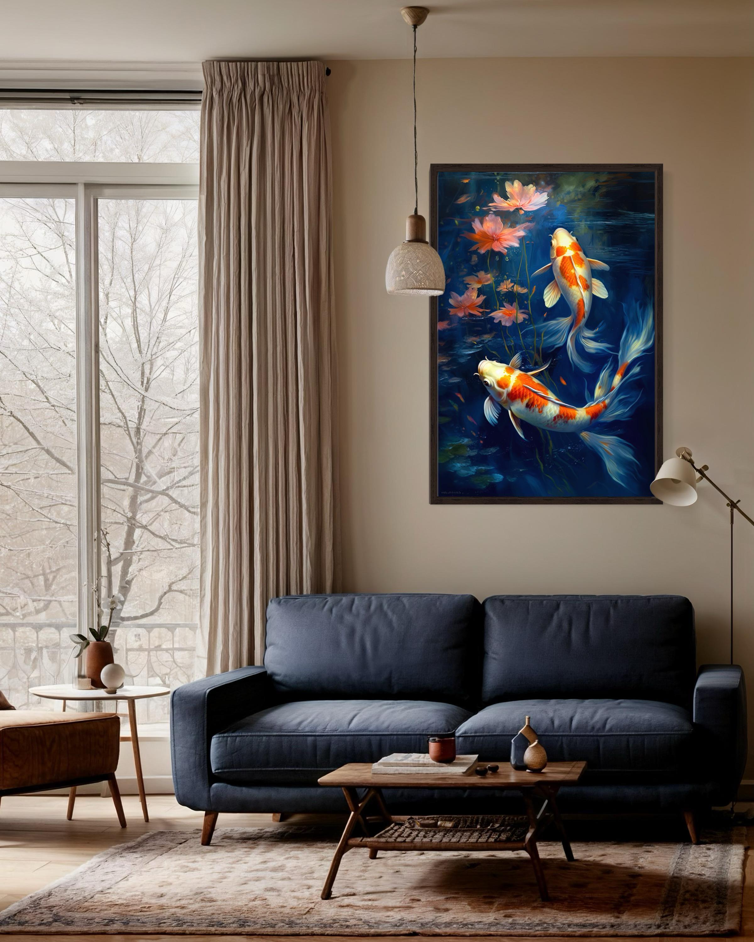 Koi Fish Painting Canvas Print - Watercolor Zen Japanese Koi Wall Art ...
