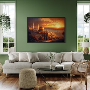 Psalm 27:4 On Holy City Of Jerusalem At Sunset Painting Canvas PRINT, Jewish And Christian Religious Scripture Wall Art Framed Ready To Hang