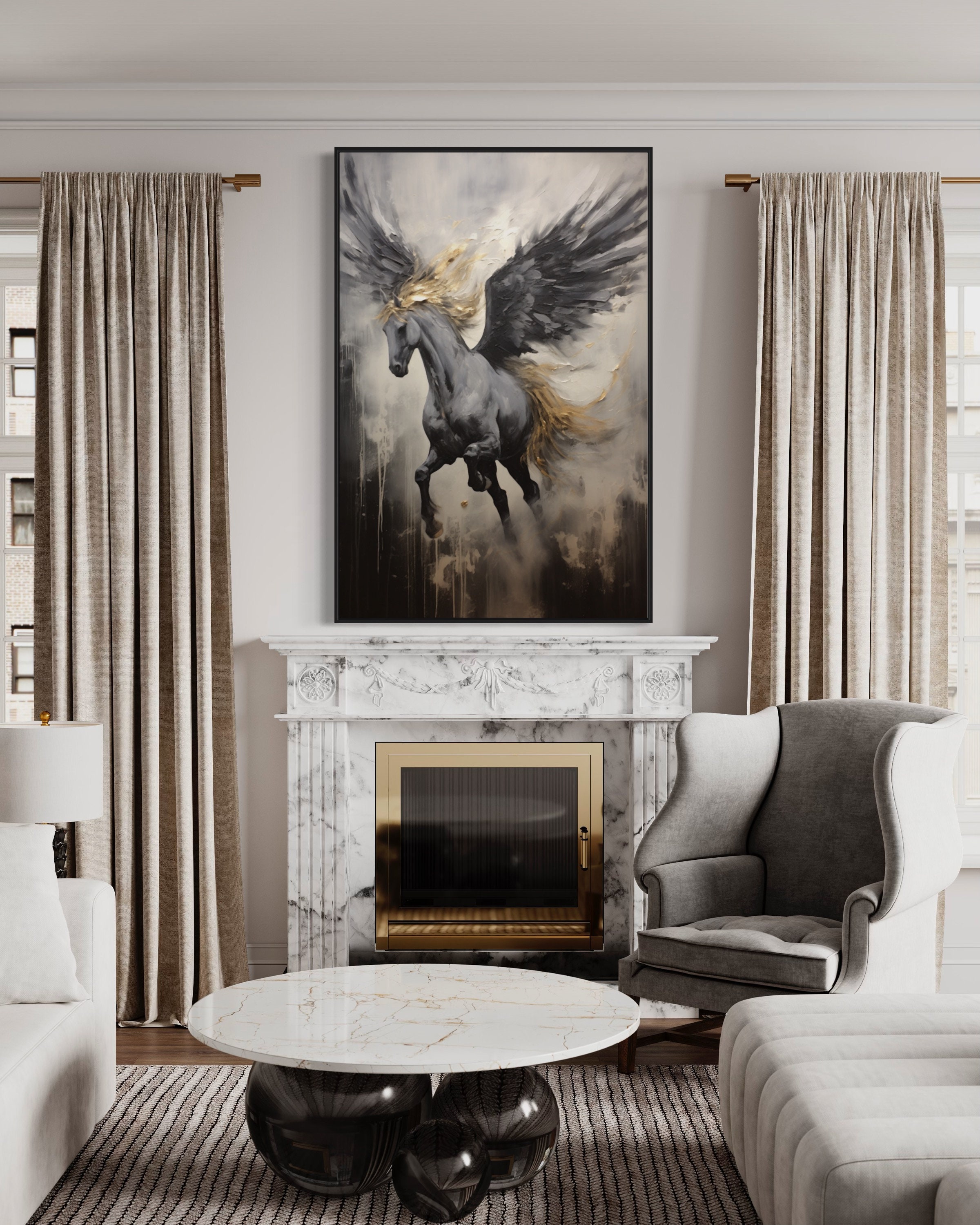Black Pegasus Wall Art Winged Horse Abstract Painting Extra - Etsy