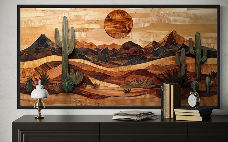 Southwestern Desert Landscape Wall Art, Cactus Mountains Sunset ...