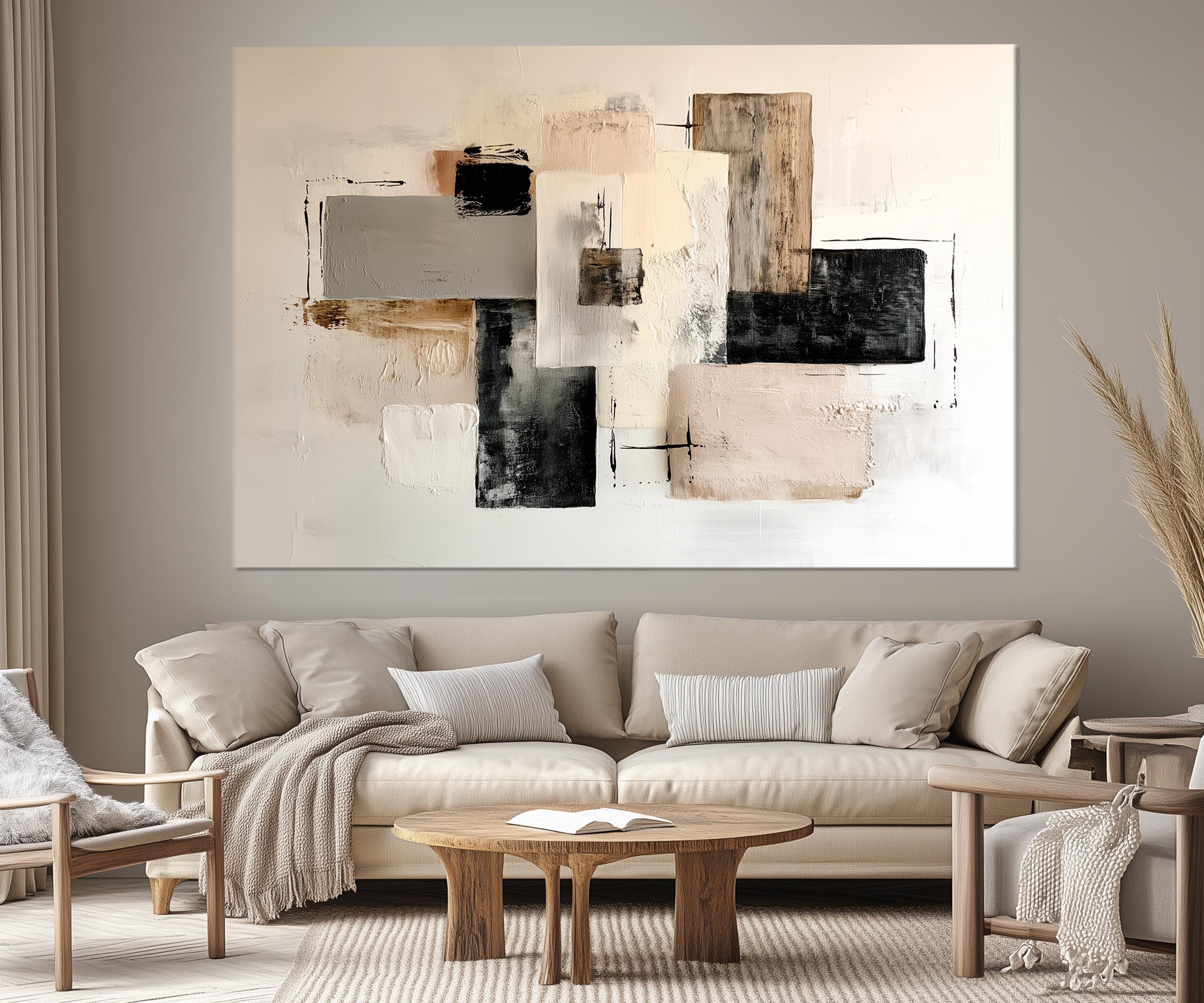 5 Piece Neutral Abstract Wall Art – Modern Minimalist Beige Black Taupe ...