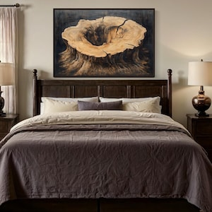 Rustic Tree Stump Wall Art, Tree Rings Wood Painting Canvas Print for Cabin or Farmhouse Decor  Framed Ready To Hang
