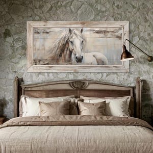Farm Horse Painting On Distressed Wood Canvas PRINT, Farmhouse Wall Art,  Rustic Rural Chic Wall Art Framed, Unframed, Ready To Hang