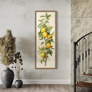 Long Vertical Wall Art Lemon Tree Botanical Painting Canvas PRINT, Kitchen Decor, Yellow Tall Narrow Wall Art Artwork Ready To Hang