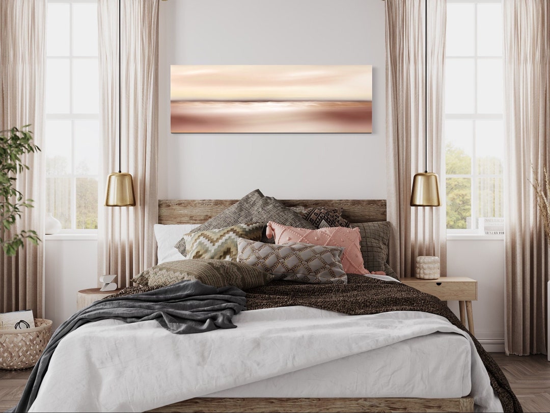 Neutral Beach Calm Minimalist Painting Over Bed Wall Art Etsy