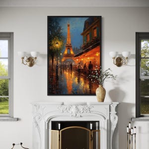Eiffel Tower And Paris Street Cafe Oil Painting Poster Or Canvas Print -  Office, Living Room Decor Framed Unframed Ready To Hang
