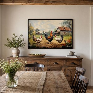 Farmhouse Wall Art, Roosters Chickens Retro Painting Canvas PRINT, Farm Wall Decor, Farm Kitchen Art Framed Unframed Ready to Hang image 15