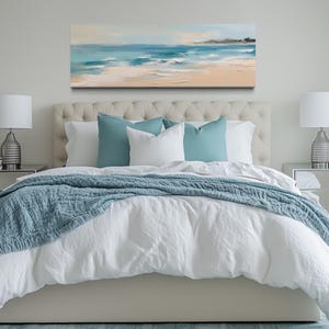 Calm Ocean Beach Wall Art Panoramic Canvas Print - Neutral Coastal Minimalist Landscape - Over Bed Wall Art - Framed/Unframed Ready To Hang