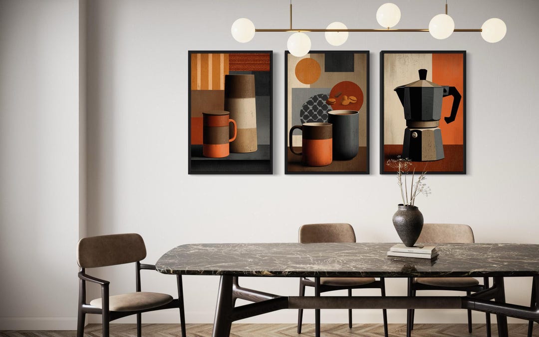 set of 8 kitchen prints, coffee print set, fork spoon... Mid Century Modern Coffee Print Set of 3 - Retro Kitchen Wall Art ...