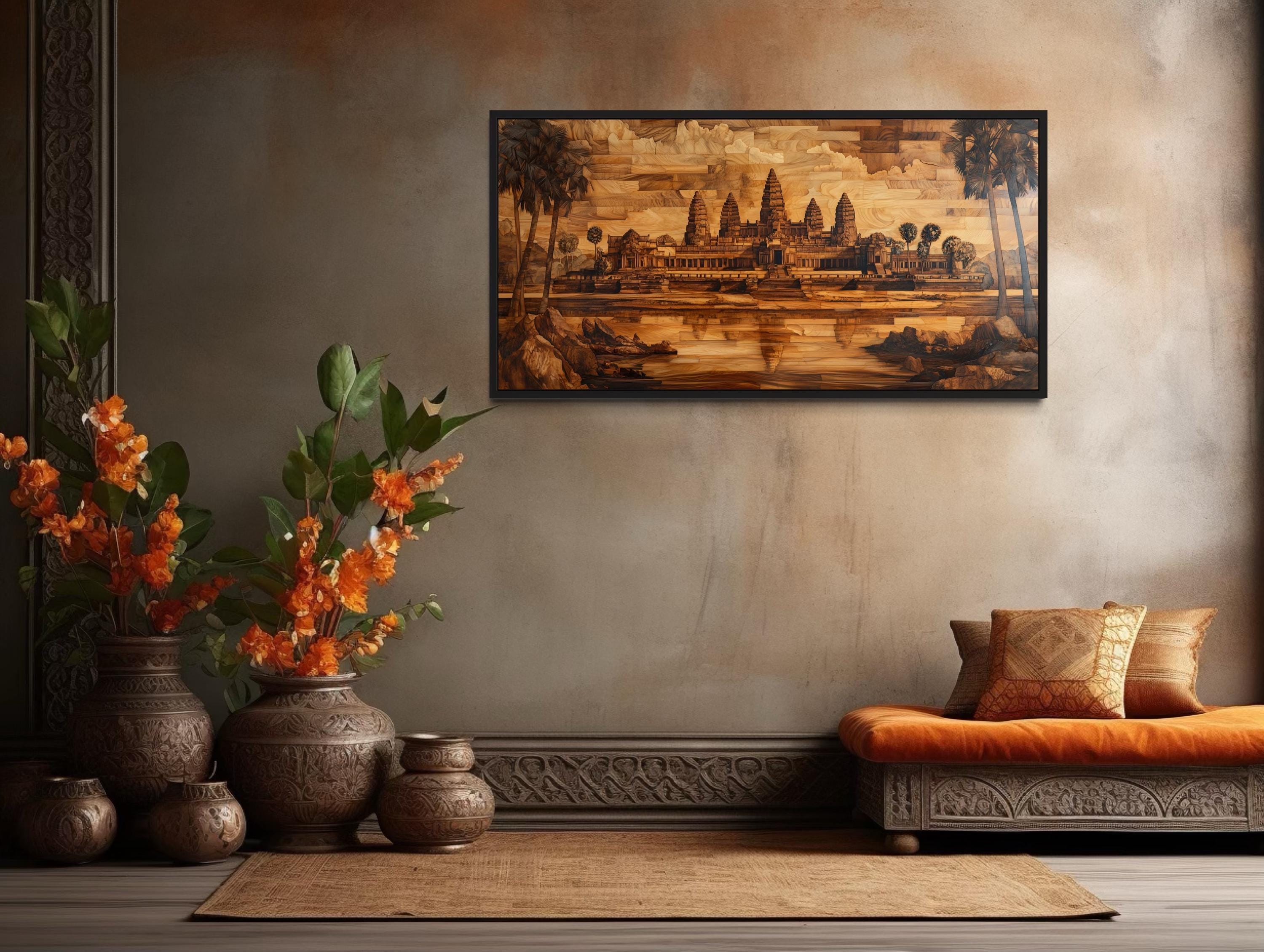 Image result for Angkor Wat Wall Art, Cambodian Temple Scene Wood Style Painting Canvas ...