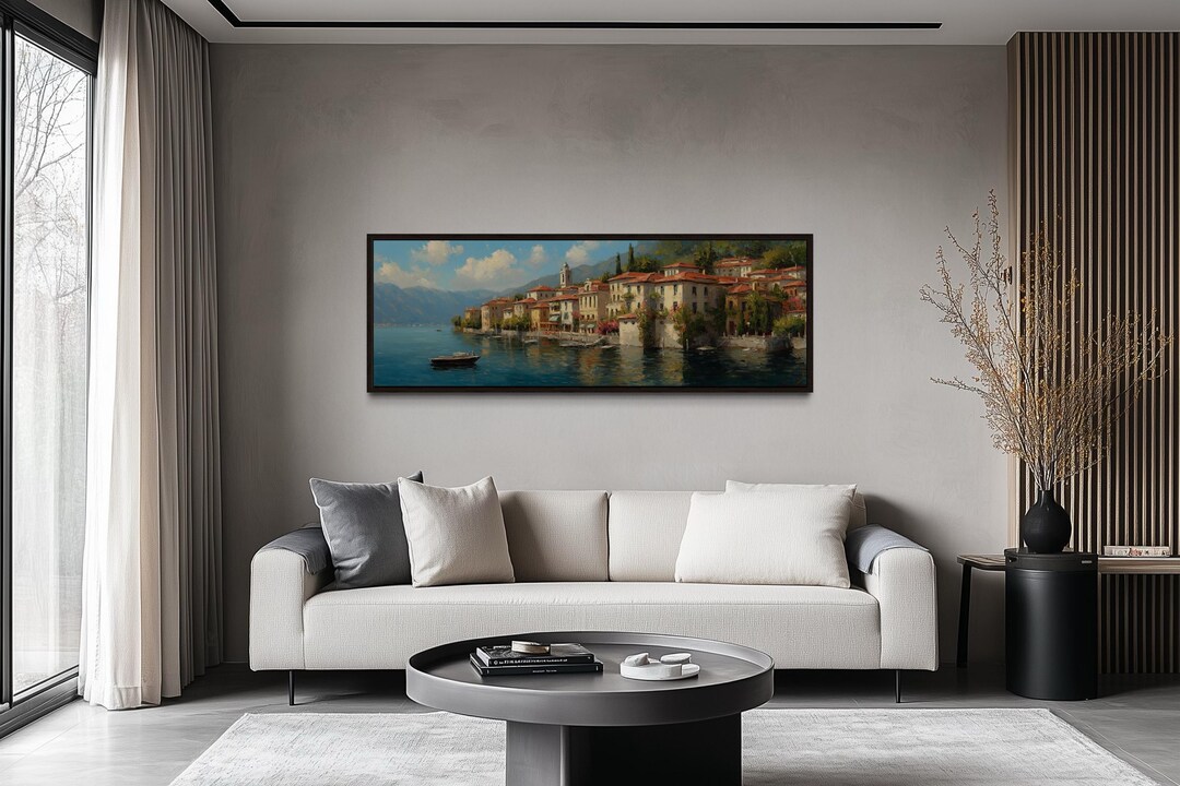 Bellagio Lake Como Wall Art, Colorful Italian Lakeside Village Painting ...