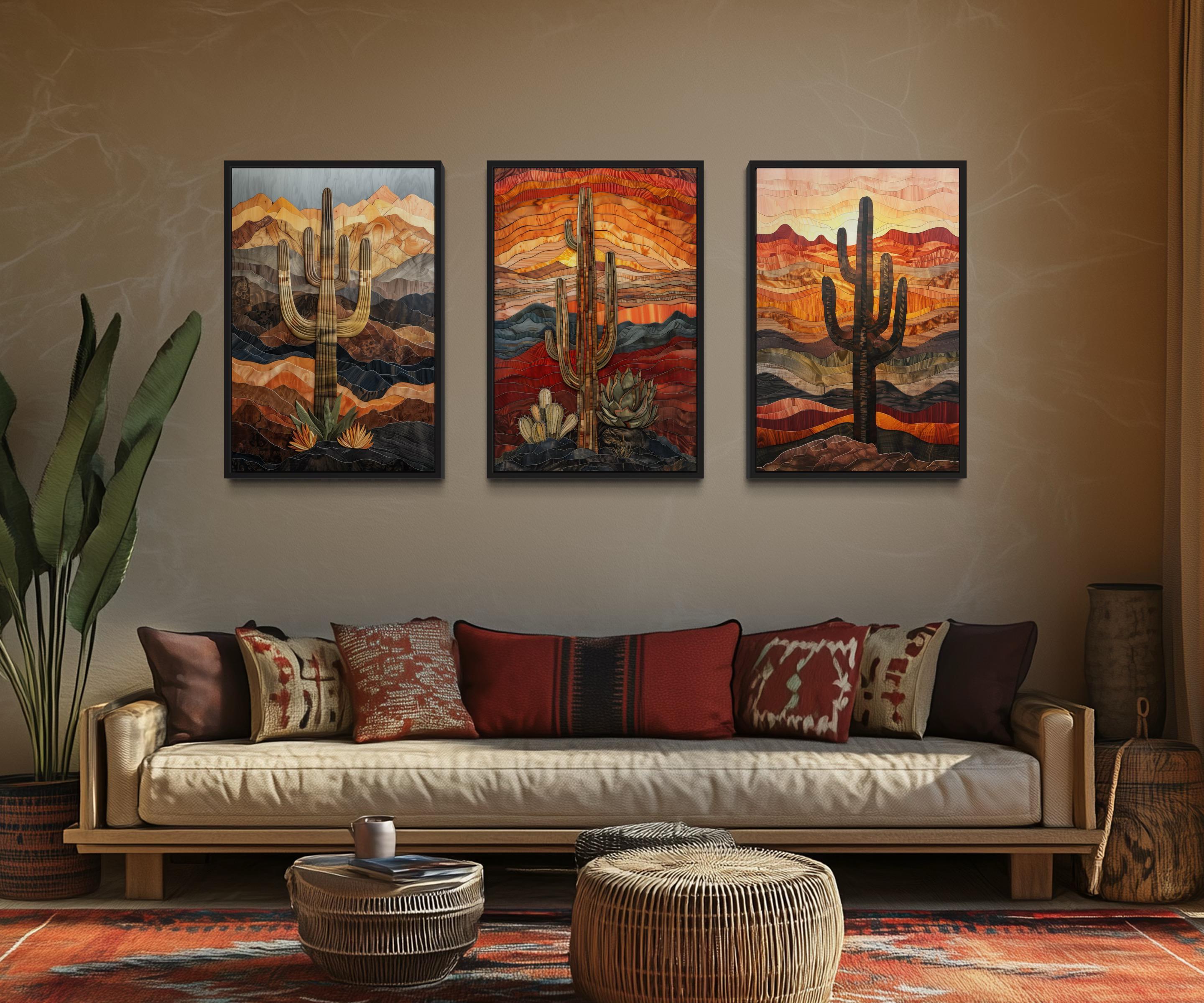 Set of 3 Southwestern Wall Art, Saguaro Cactus in Arizona Desert ...