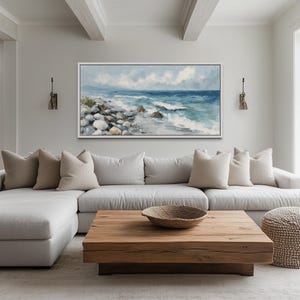 Coastal Wall Art Antique Seascape Painting Canvas PRINT, Nautical Ocean Landscape, Vintage Beach House Decor, Framed Ready To Hang