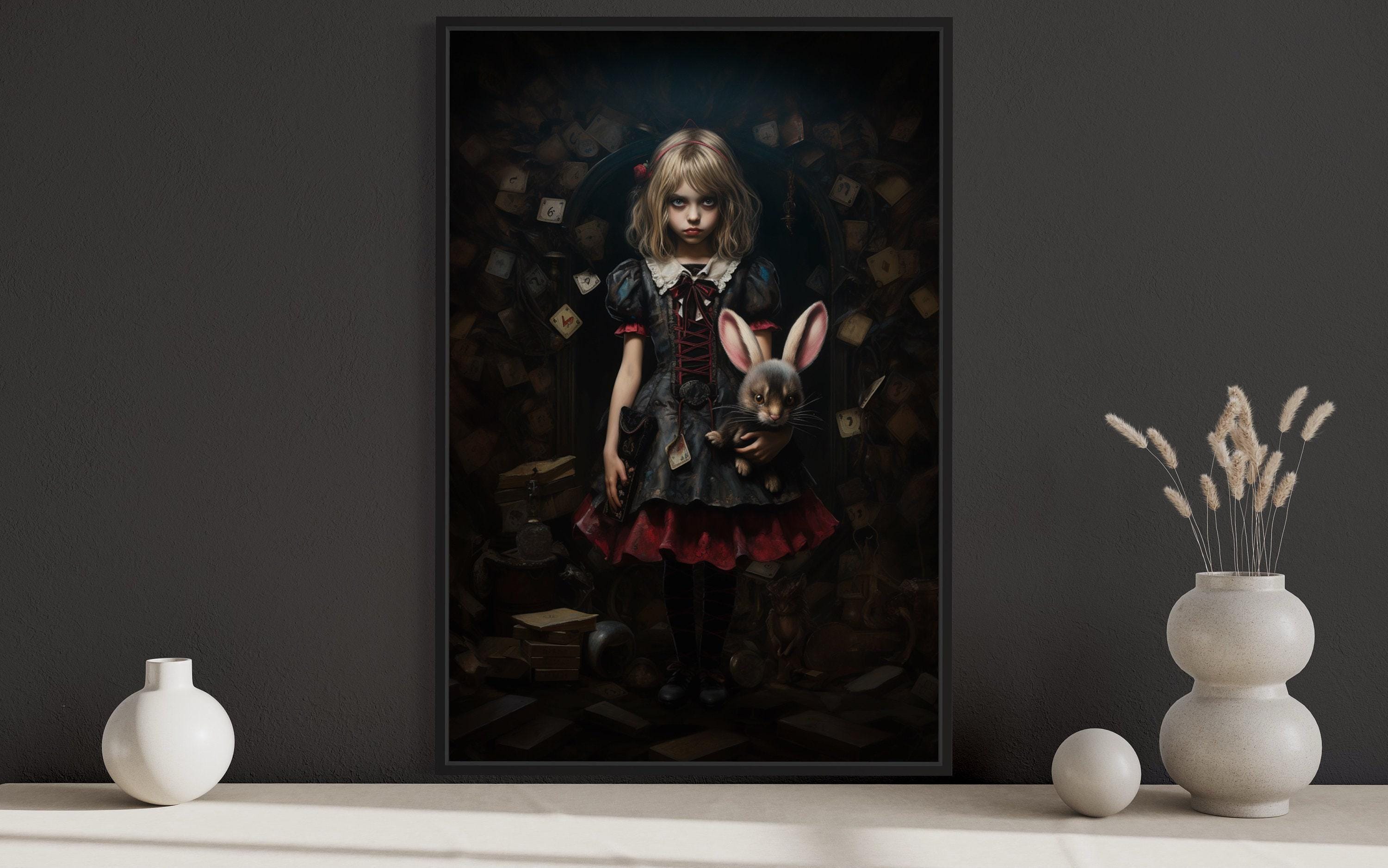 Alice in Wonderland アートパネル Gothic Alice in Wonderland Painting Canvas PRINT, Dark