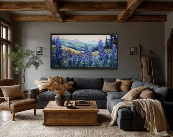 Texas Bluebonnets Field Oil Painting Canvas PRINT, Wildflowers Wall Art, Farmhouse Landscape Wall Decor Framed Unframed Ready To Hang