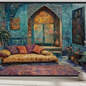Persian Room Traditional Painting Canvas Wall Art, Middle Eastern Wall Decor Framed Ready To Hang