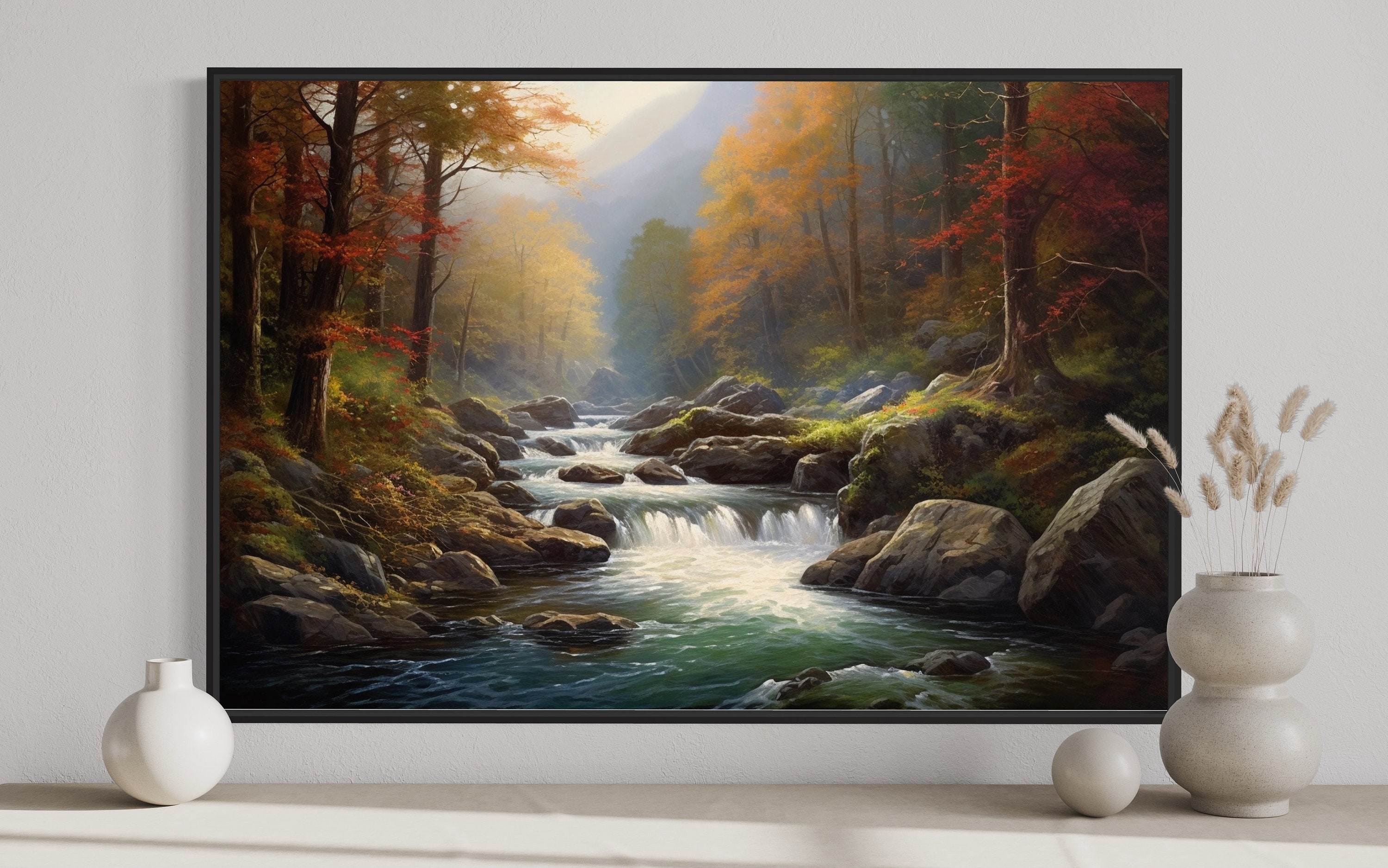 Mountain River Wall Art Mountain Forest and River Landscape Etsy
