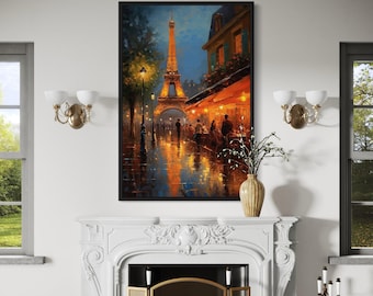 Eiffel Tower And Paris Street Cafe Oil Painting Poster Or Canvas Print -  Office, Living Room Decor Framed Unframed Ready To Hang