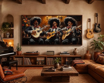 Mariachi Band Painting Canvas PRINT, Mexican Wall Art, Traditional Mexican Wall Decor Framed Ready To Hang