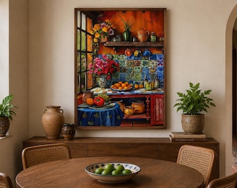 Mexican Wall Art, Colorful Mexican Kitchen Painting Canvas PRINT, Vibrant Dining Room Wall Decor Framed Ready to Hang