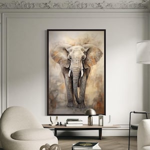 African Elephant Wall Art, Abstract Painting Extra Large Canvas PRINT, Man Cave, Game Room Decor, Framed Or Unframed Ready To Hang