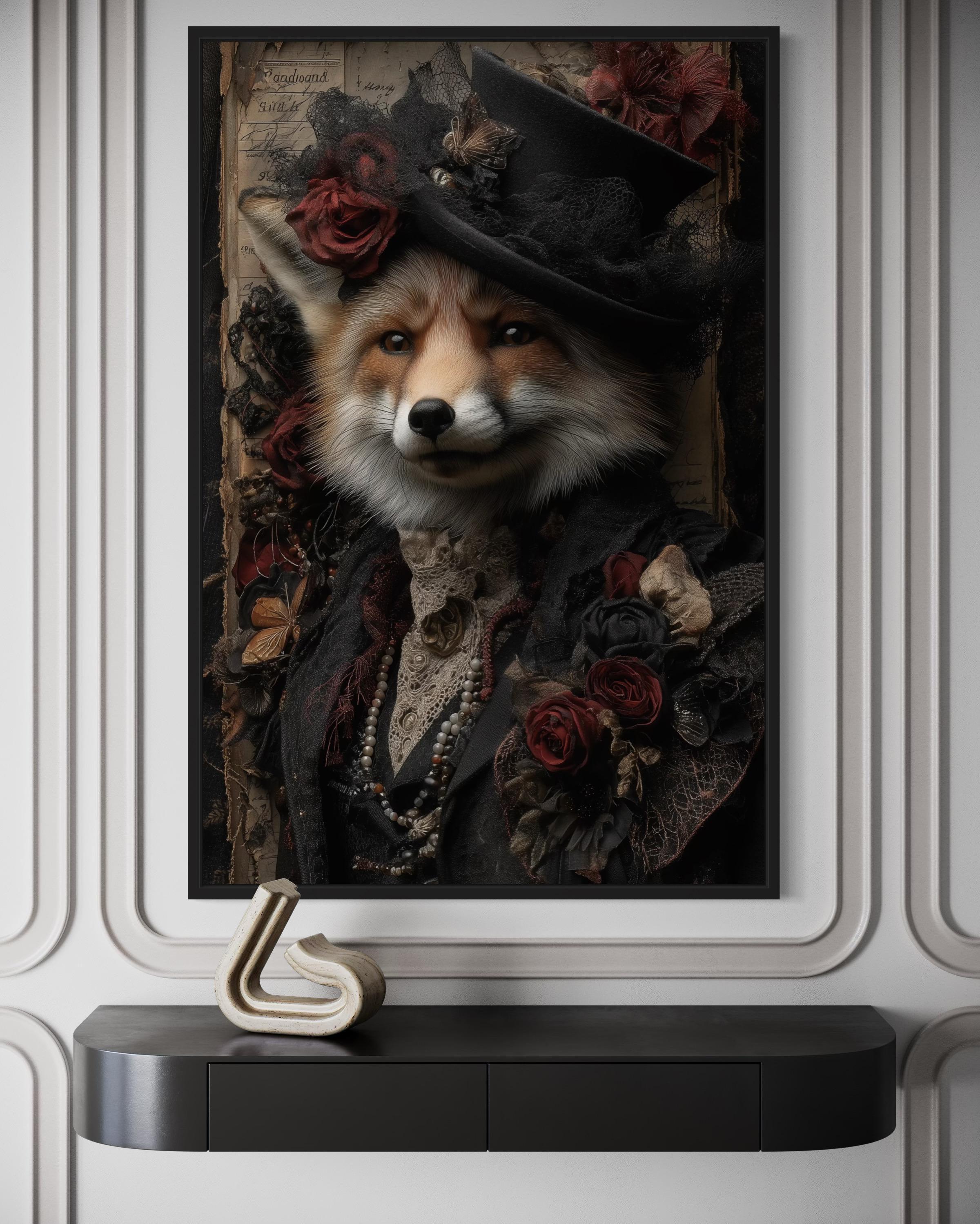 Gothic Victorian Fox Portrait Canvas Wall Art, Gothic Animal Wall Decor ...