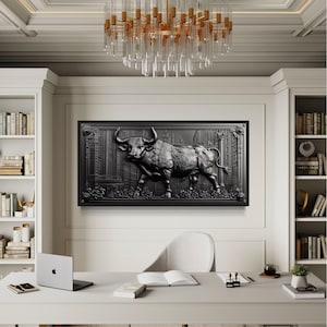 Wall Street Bull Wall Art - Powerful Charging Bull Canvas Print, New York Wall Street Office Decor Framed Ready To Hang