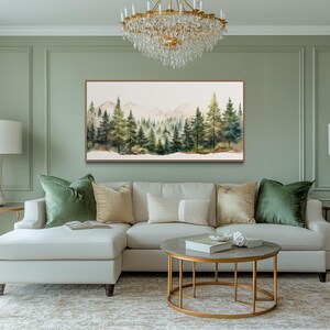 Framed Canvas Wall Art Sage Green Forest Mountain Landscape Canvas ...