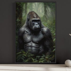 Gorilla Wall Art, Gorilla in The Jungle Portrait Painting Canvas Print, Game Room Decor, Man Cave Art,  Framed Unframed Ready To Hang