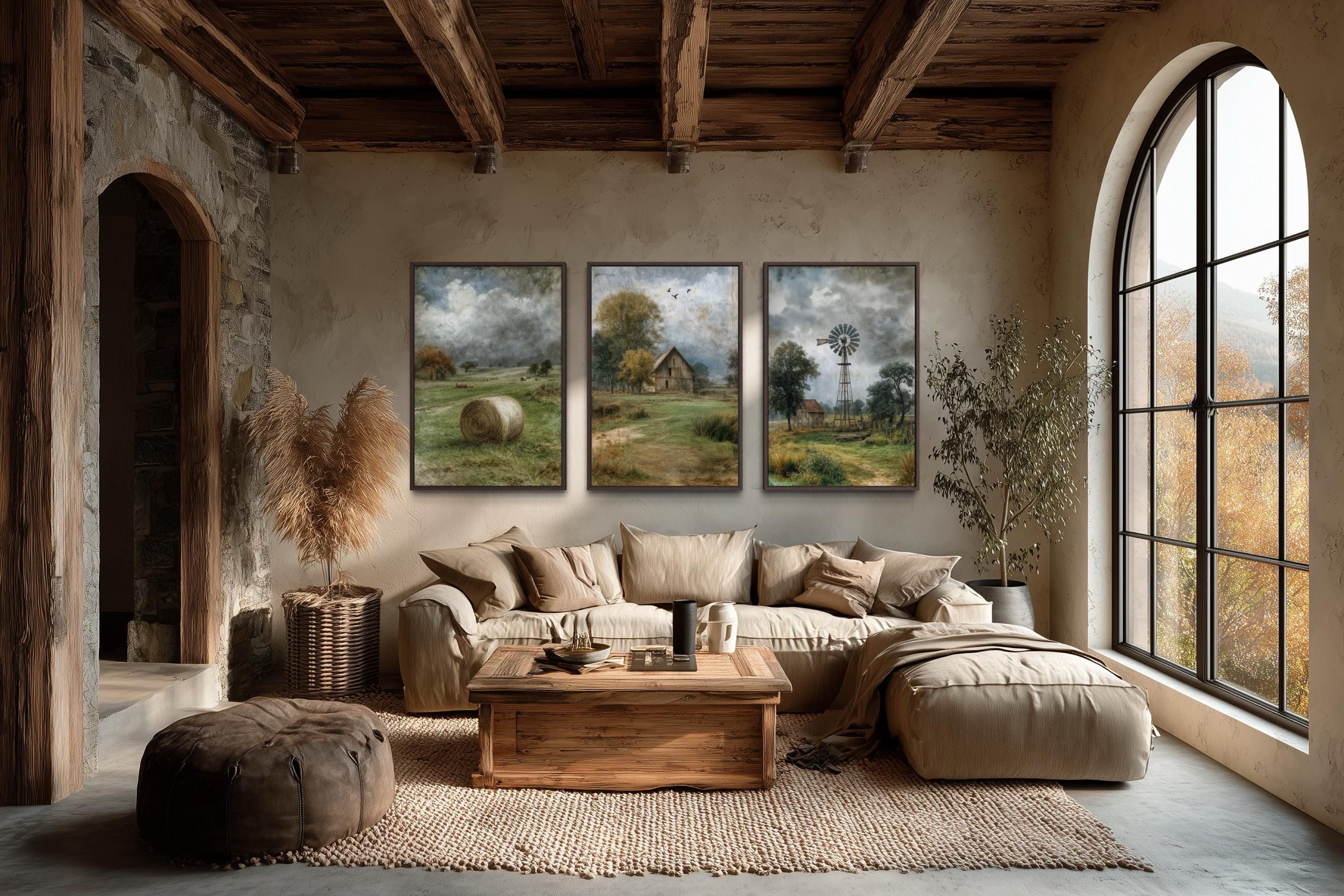 Rustic Farmhouse Wall Decor Set of 3, Neutral Rustic Farm Landscape ...