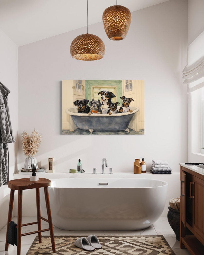 Bathroom Wall Art Dogs in a Bathtub Watercolor Painting - Etsy