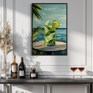 Mojito Cocktail On The Beach Art PRINT, Bar Cart Wall Art, Tiki Bar Wall Decor, Kitchen, Beach House Wall Art Canvas Or Poster
