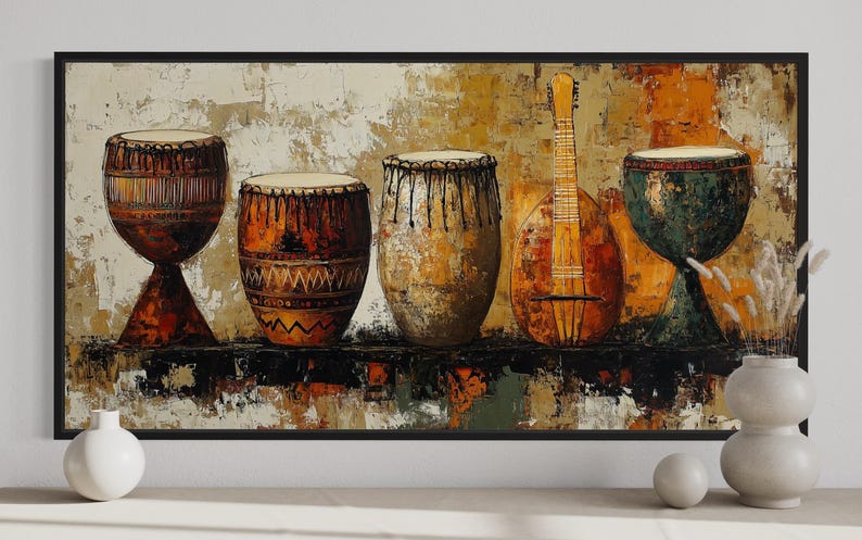 African Musical Instruments Wall Art, Djembe Drums Painting Canvas ...