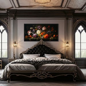 Dark Academia Flowers Extra Painting Canvas Print - Black Floral Painting Boho Wall Art, Retro  Botanical Framed Unframed, Ready To Hang