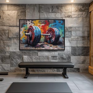Gym Wall Art - Graffiti Barbell Painting Canvas Print - Motivational Fitness Home Gym Decor -  On Canvas Framed/Unframed Ready To Hang