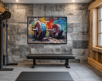 Gym Wall Art - Graffiti Barbell Painting Canvas Print - Motivational Fitness Home Gym Decor -  On Canvas Framed/Unframed Ready To Hang