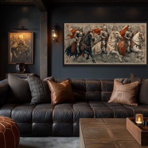 Medieval Knights Wall Art – Gothic Battle Scene Canvas Print, Armored Horsemen With Swords, Man Cave Medieval Warrior Wall Décor Bild 8