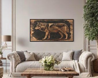 Wolf Painted on Dark Distressed Wood Canvas PRINT, Rustic Cabin Wall Art, Wildlife Woodland Animals Decor Framed  Ready To Hang