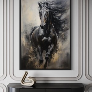 Black Horse Wall Art, Abstract Painting Extra Large Canvas PRINT ...