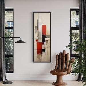 Vertical Mid Century Modern Wall Art, Tall Narrow Stylish Painting Canvas PRINT, Long Vertical  Wall Art Tall Artwork Ready To Hang