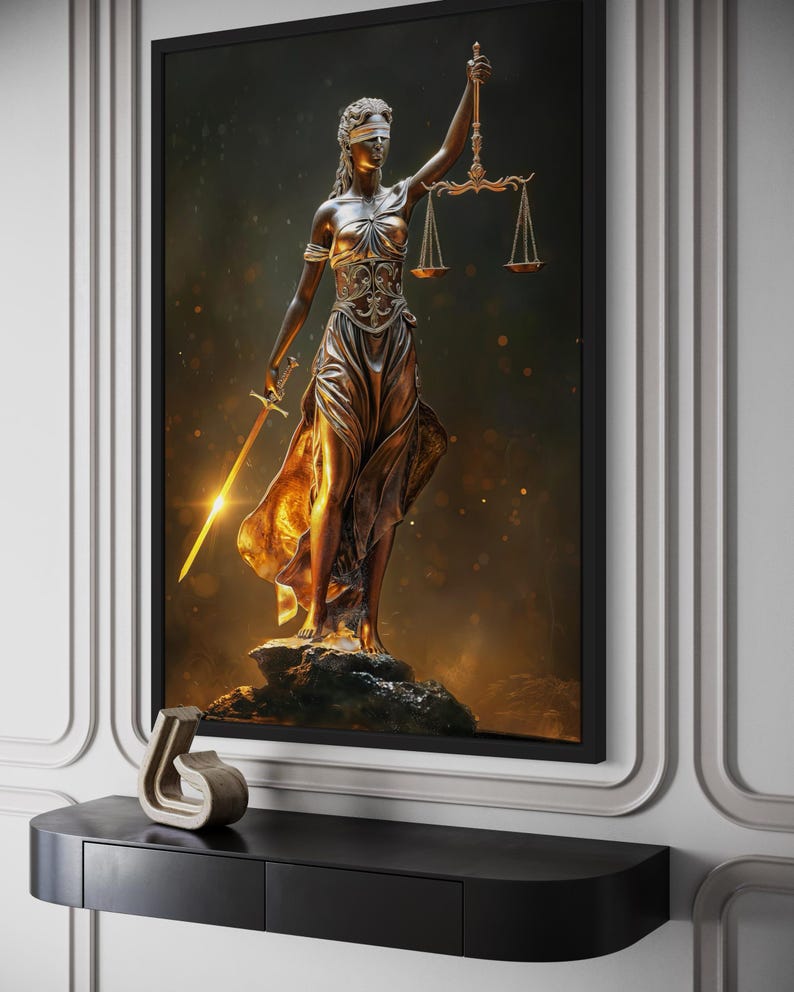 Law Wall Art Golden Lady Justice Canvas Print - Attorney Office Decor ...