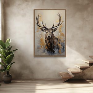 Elk Portrait Painting Canvas PRINT, Deer Wall Art, Wildlife Wall Art, Cabin Lodge Wall Decor, Framed Unframed Ready to Hang