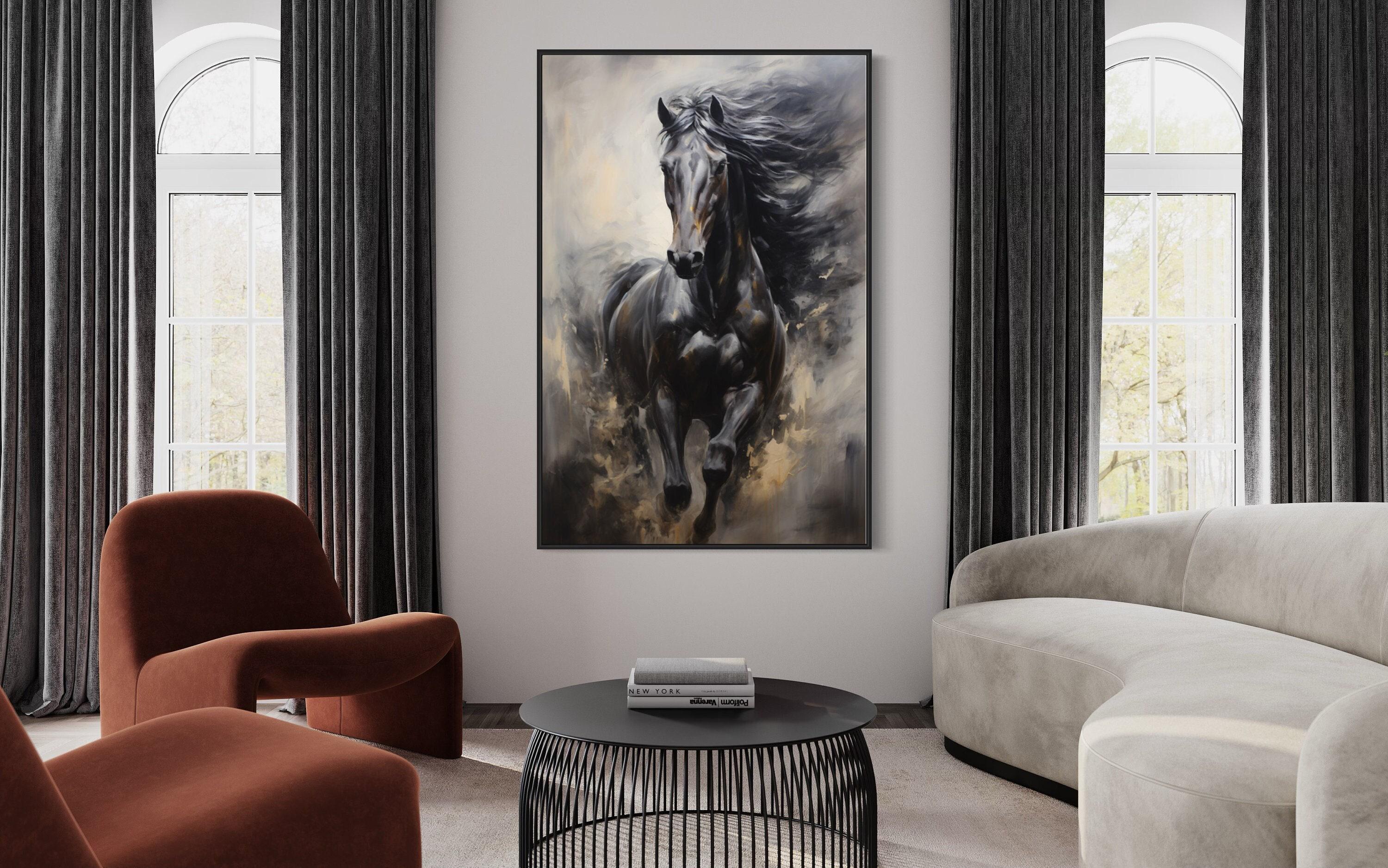 Black Horse Wall Art, Abstract Painting Extra Large Canvas PRINT ...