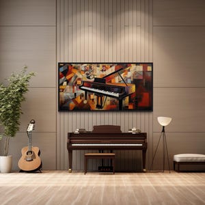 Music Wall Art - Abstract Piano Painting Canvas PRINT, Music Room Wall Decor, Gift For Musicians  Framed Ready To Hang